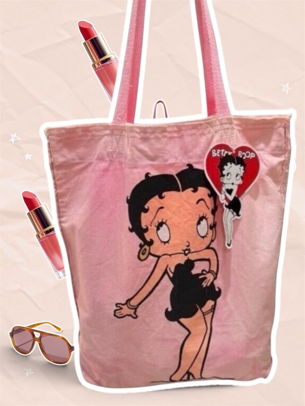 Betty Boop Rare Pink Tie Dye Canvas Tote Bag 12x16”